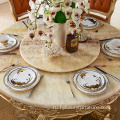 деревянный резной итальянский круглый обеденный стол в стиле барокко с золотой фольгой